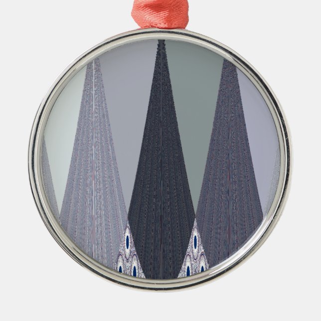 Ash Grått Chevron Dots Art Skriv ut Julgransprydnad Metall (Framsidan)