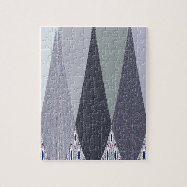 Ash Grått Chevron Dots Art Skriv ut Pussel (Vertikal)