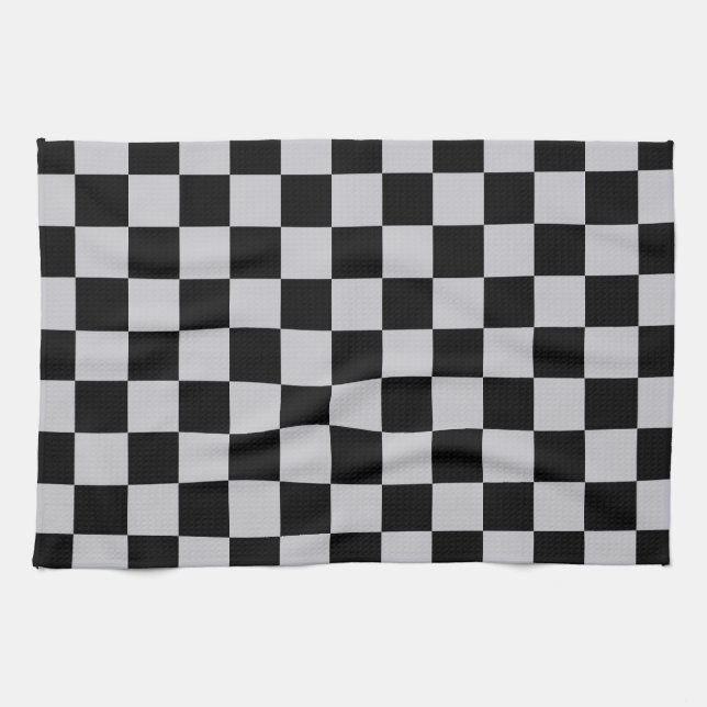 Ash Grått Grått Checker Mönster Design Kökshandduk (Horisontell)