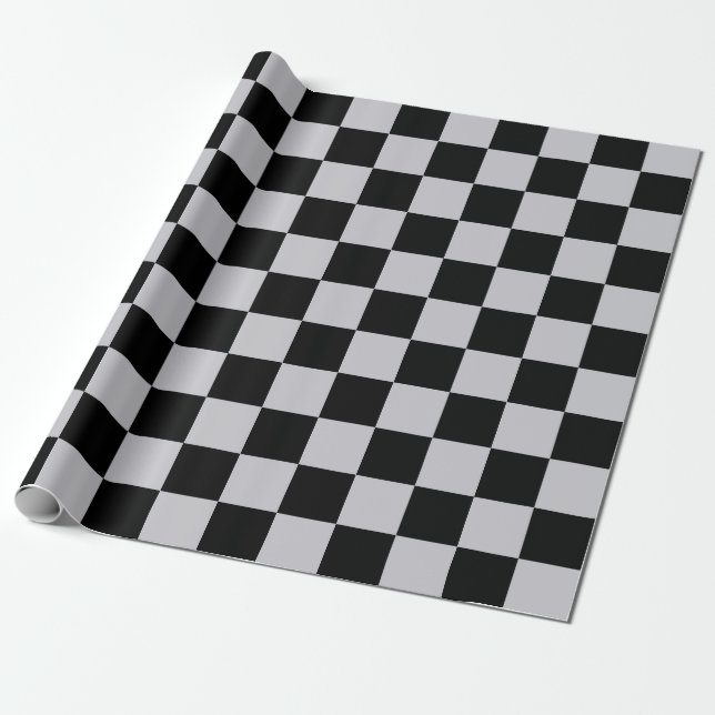 Ash Grått Grått Checker Mönster Design Presentpapper (Utrullad)