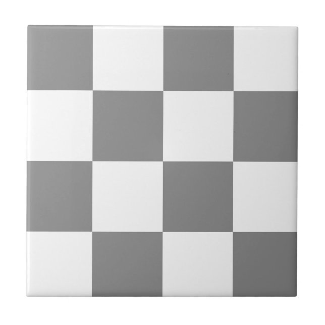 Ash Grått White Checkack Mönster Kakelplatta (Framsidan)