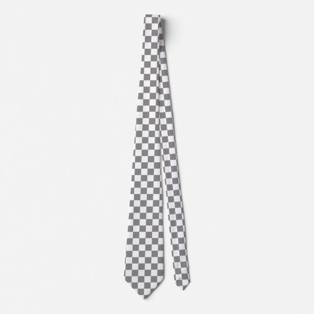 Ash Grått White Checkack Mönster Slips (Framsida)