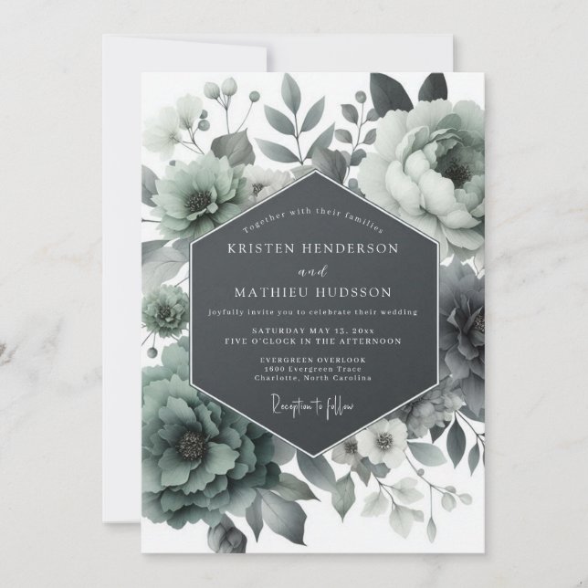 Ash Green Moody Bloom Wedding Inbjudningar (Framsida)