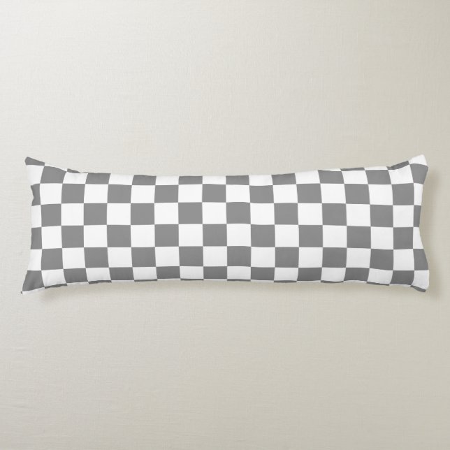 Ash Grey White Checkered Check Pattern Kroppskudde (Framsidan)