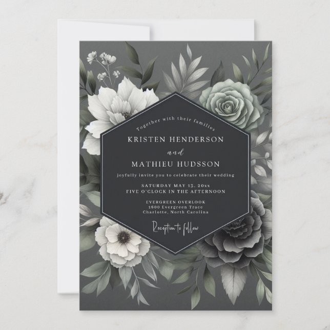 Ash Monochromatic Posy Wedding Inbjudningar (Framsida)