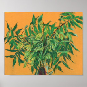 Ash-träd, grönt gult sommergrön blommigt konst poster