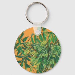 Ash-Träd, Grönt Löv Blommigt Art Painting-Gult Nyckelring