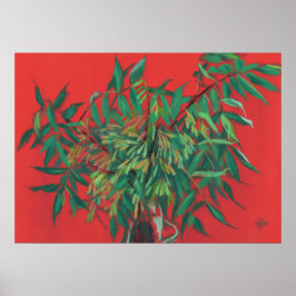 Ash-Träd, Summer Löv Blommigt Art, Red Grönt Poster