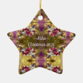 ASHA ~ Guld jul Star Fractal ~ Julgransprydnad Keramik