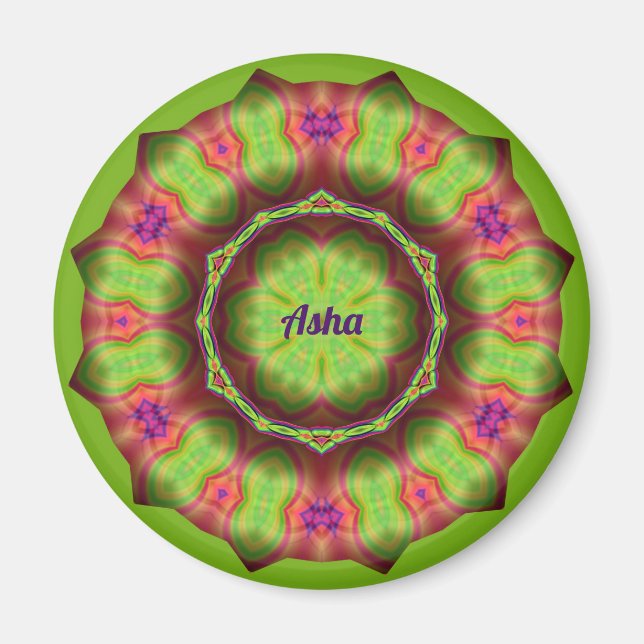 ASHA ~ Lime Green Rosa Lila Design ~ Magnet (Framsidan)