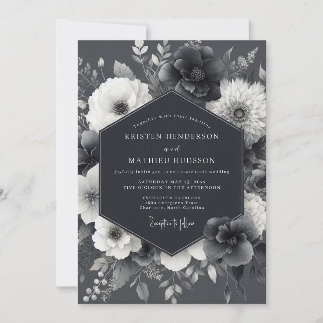 Ashen Gothic Flora Wedding Inbjudningar (Framsida)