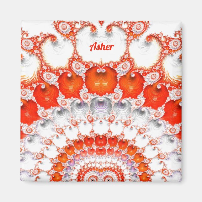 ASHER ~ Abstrakt Mönster ~ Red Orange White~ Magnet (Framsidan)