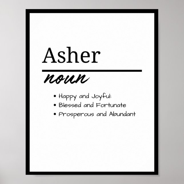Asher, Boy Personalized Namndefinition Poster (Framsidan)