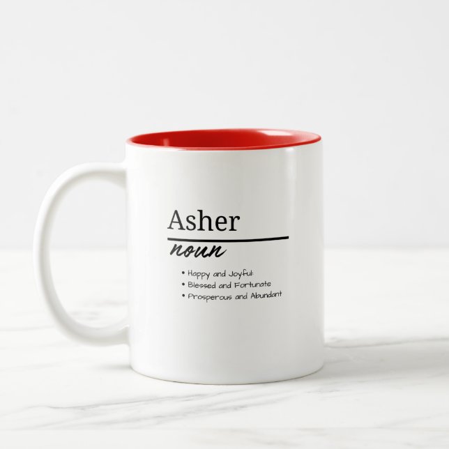 Asher, Boy Personalized Namndefinition Två-Tonad Mugg (Vänster)