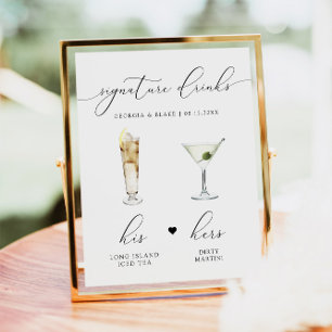 ASHER Elegant Watercolor Cocktail Namnteckning Dri Poster