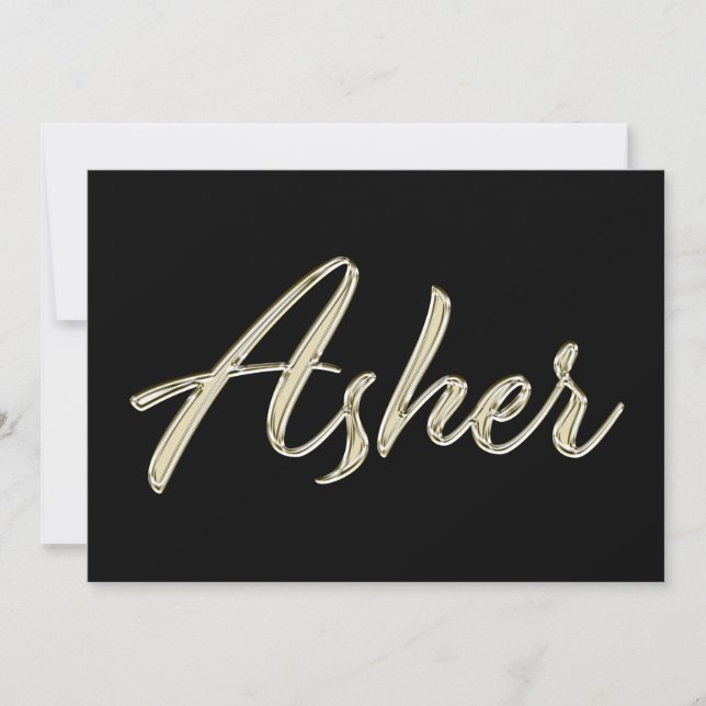 Asher Name white gold Handwriting Karte Kort (Framsida)