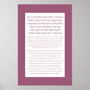 Asher Yatzar Hebrew Bluting Dusty Rosa Poster