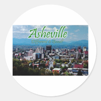 Asheville.. annorlunda är bra! runt klistermärke
