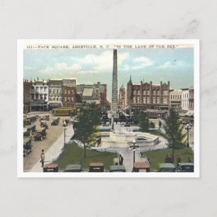 Asheville NC, Pack Square 1920s Vintage Vykort