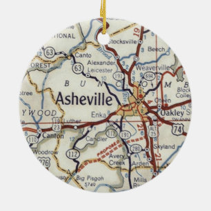 Asheville NC Vintage Karta Julgransprydnad Keramik