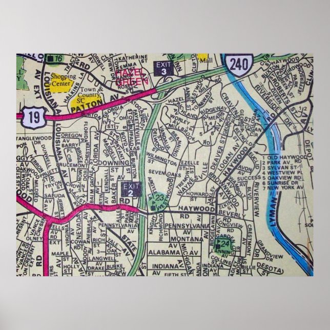 Asheville, NC Vintage Karta Poster (Framsidan)