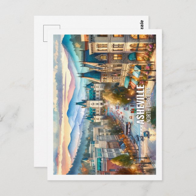 Asheville North Carolina Berömd Plats akvarell Vykort (Fram/baksida)