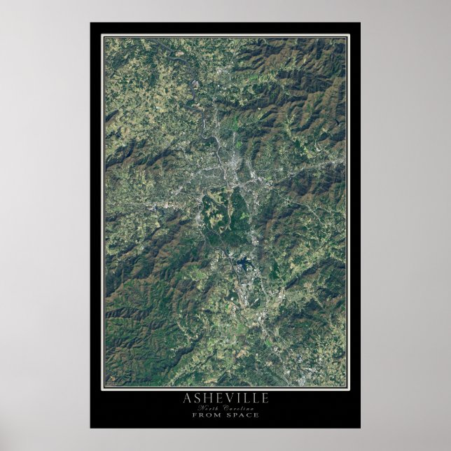 Asheville North Carolina från Space Satellite Kart Poster (Framsidan)