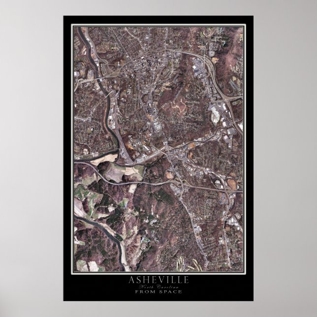 Asheville North Carolina Satellite Poster Karta (Framsidan)