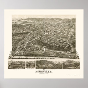 Asheville panorama- karta för NC - 1891 Poster