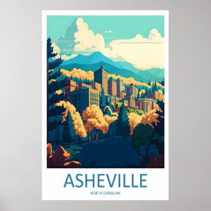 Asheville Vintage Reseskylt för skidåkning Nationa Poster