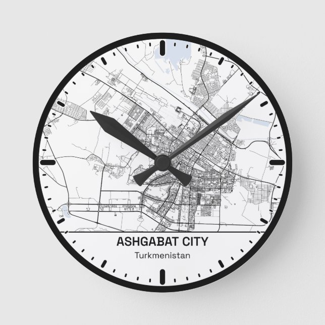 Ashgabat Clock City Line Art Rund Klocka (Framsida)