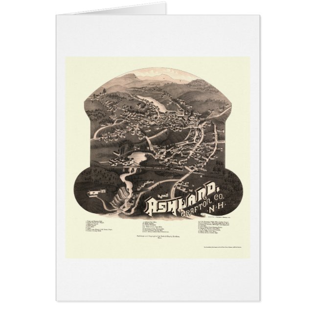 Ashland panorama- karta för NH - 1886 Hälsningskort (Framsidan)