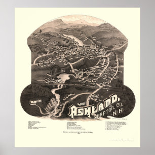 Ashland panorama- karta för NH - 1886 Poster