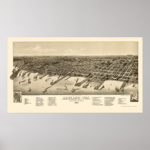 Ashland, WI Panoramic Karta - 1886 Poster