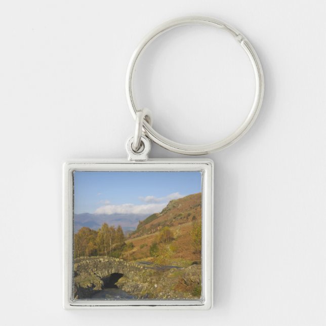 Ashness Bridge, Lake District, Cumbria, England Fyrkantig Silverfärgad Nyckelring (Framsidan)