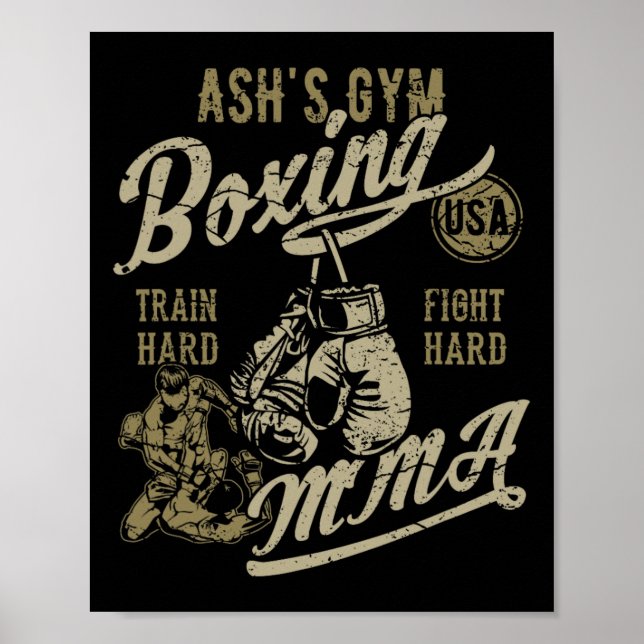 Ash's Gym Boxning Mma Retrodesign För Namnet Ash Poster (Framsidan)