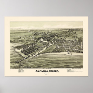 Ashtabula Harbour, OH Panoramic Karta - 1896 Poster