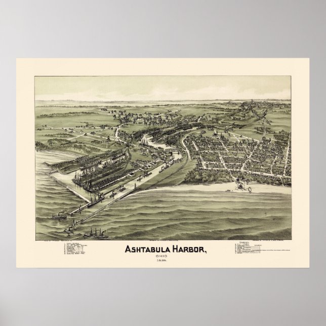 Ashtabula Harbour, OH Panoramic Karta - 1896 Poster (Framsidan)