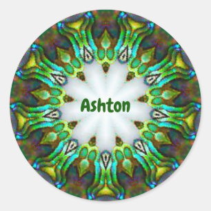 ASHTON ~ Personlig Paua Snäcka Fractal ~ Classic Runt Klistermärke