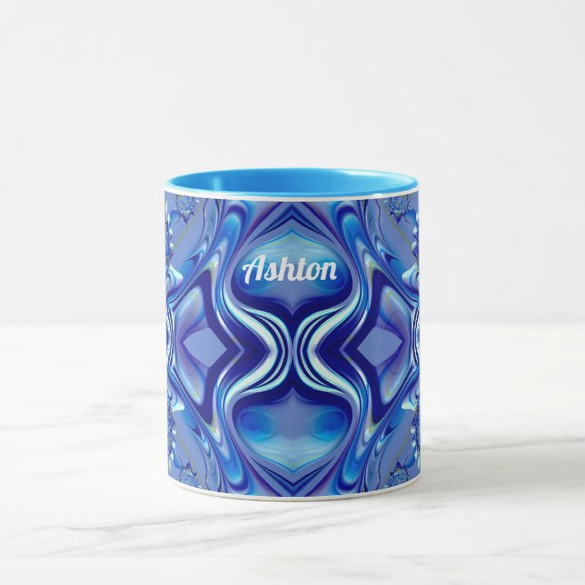 ASHTON ~ Zany 3D Fractal ~ Shades of Blue Mugg (Center)