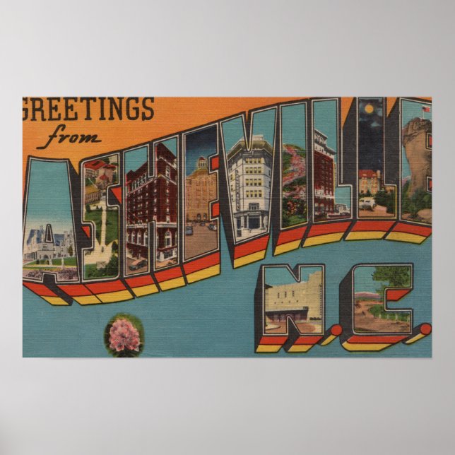Ashville, North Carolina - Large Brev Scenes Poster (Framsidan)