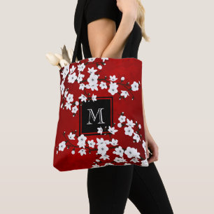 Asia Blommigt Red White Cherry Blommar Monogram Tygkasse