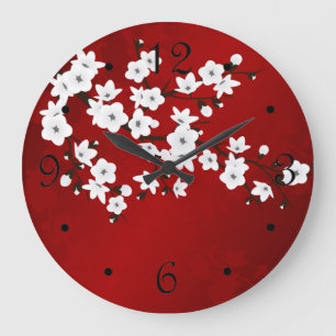 Asia Blommigt Red White Cherry Blommar Oriental Stor Klocka