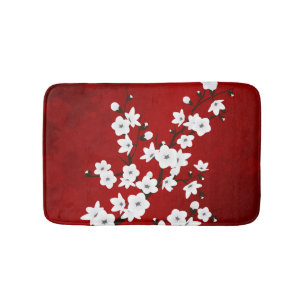 Asia Blommigt White Cherry Blommar Red Badrumsmatta