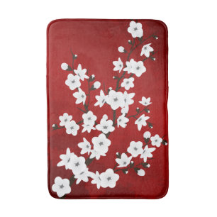 Asia Blommigt White Cherry Blommar Red Badrumsmatta