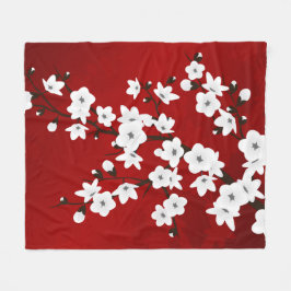 Asia Blommigt White Cherry Blommar Red Fleecefilt