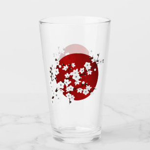Asia Blommigt White Cherry Blommar Red Glaskopp