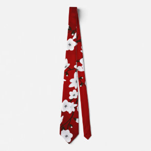 Asia Blommigt White Cherry Blommar Red Slips