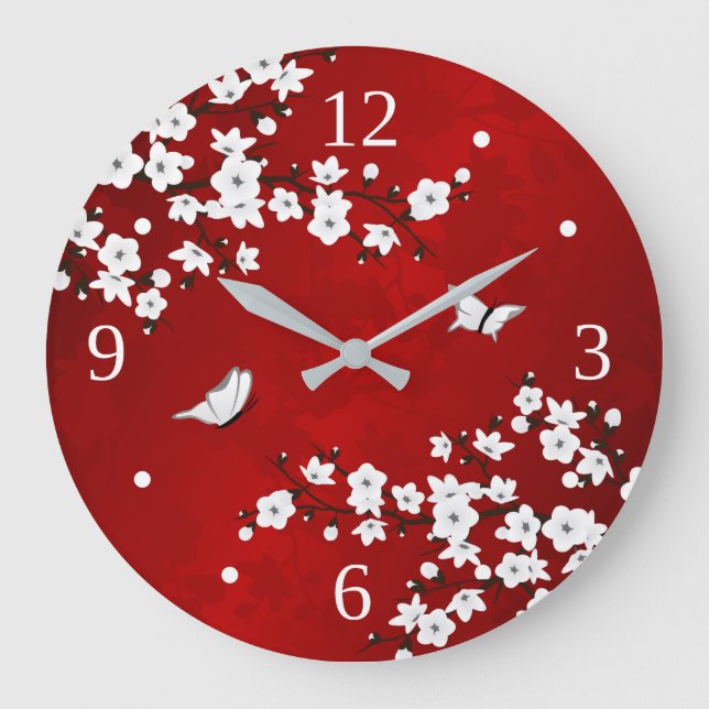 Asia Blommigt White Cherry Blommar Red Stor Klocka (Framsida)