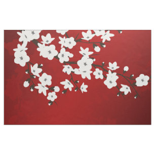 Asia Blommigt White Cherry Blommar Red Tyg
